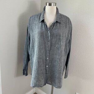 J Jill Womens Plus 2X Love Linen Shirt Grey Button Up Long Sleeve‎ Blouse Top
